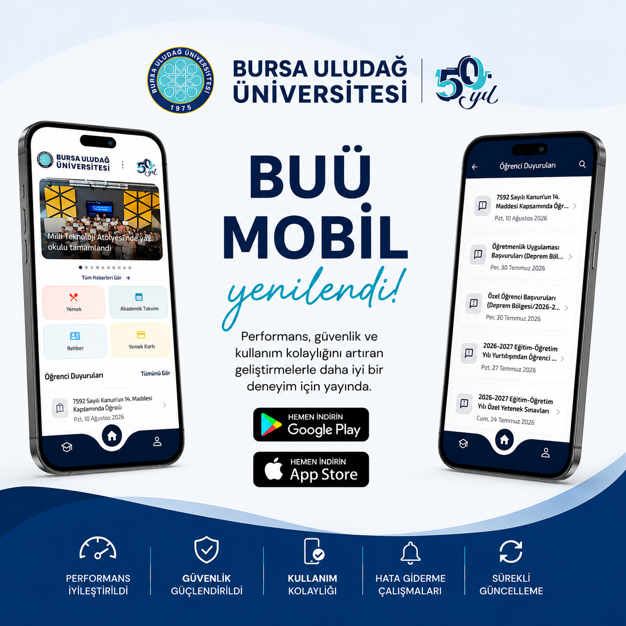 B.U.Ü. Mobil Uygulamasında Geliştirme ve İyileştirmeler Yapıldı